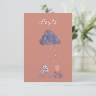 Tarjeta De Agradecimiento Nuage Pluviomagique aux Gouttes Bleutées et Fleurs