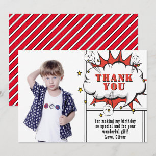 Tarjeta De Agradecimiento Nube de Diálogo de Cómic de Superhéroe Niño Foto C
