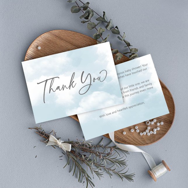 Tarjeta De Agradecimiento Nube de ducha de bebé, nubes grises pastel, ducha  (Cloud nine baby shower pastel grey clouds baby shower thank you card)