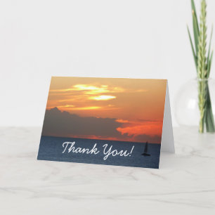Tarjeta De Agradecimiento Nubes al atardecer y paisaje marino de velero
