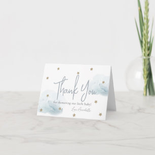 Tarjeta De Agradecimiento Nubes azules y Baby Shower color de agua de estrel