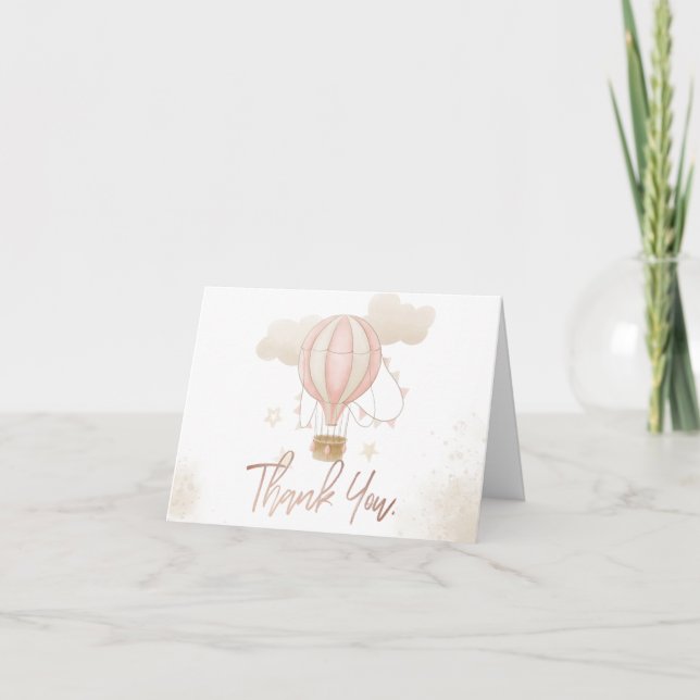 Tarjeta De Agradecimiento Nubes de globos aerostáticos rosados (Anverso)