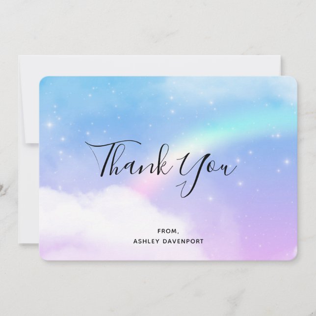 Tarjeta De Agradecimiento Nubes mágicas pasteles y arcoiris (Anverso)