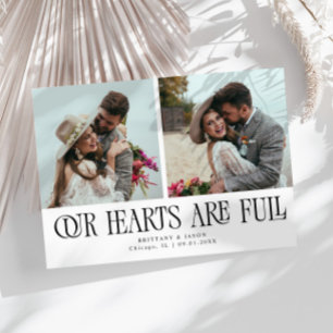 Tarjeta De Agradecimiento Nuestra Foto de Boda Blanca con Corazones Llenos