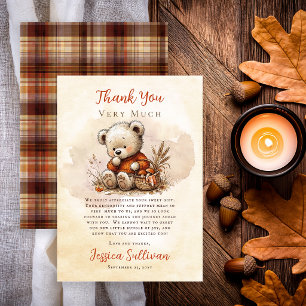 Tarjeta De Agradecimiento Nuestra pequeña cría Oso de peluche de otoño Baby 