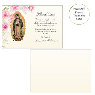 Tarjeta De Agradecimiento Nuestra Señora de Guadalupe Rosas Rosadas Funeral