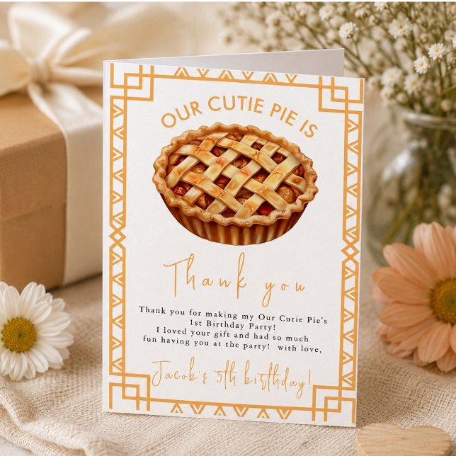 Tarjeta De Agradecimiento Nuestra Tarta de Cumpleaños 1er Cumpleaños  (Our Cutie Pie 1st Birthday Party Thank You Card)
