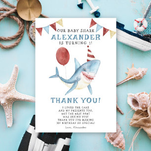 Tarjeta De Agradecimiento Nuestro Baby Shark cumple 1 año bajo el mar