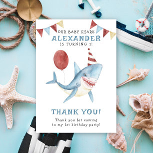 Tarjeta De Agradecimiento Nuestro Baby Shark cumple 1 año bajo el mar