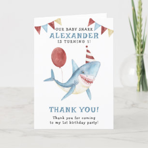 Tarjeta De Agradecimiento Nuestro Baby Shark cumpleaños 1 bajo el mar