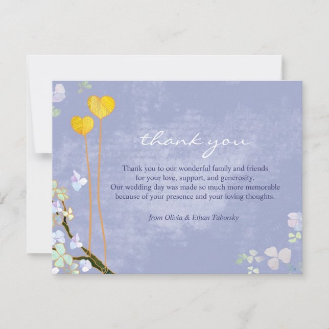 Tarjeta De Agradecimiento Nuestro corazón Rústico Azul Boda Gracias (Anverso)