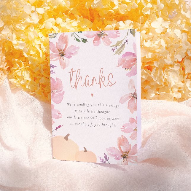 Tarjeta De Agradecimiento Nuestro pequeño Baby Shower floral de calabaza gra (Subido por el creador)