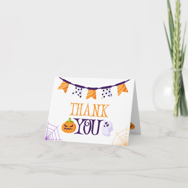 Tarjeta De Agradecimiento Nuestro pequeño Boo Halloween cumpleaños 1 año agr (Anverso)