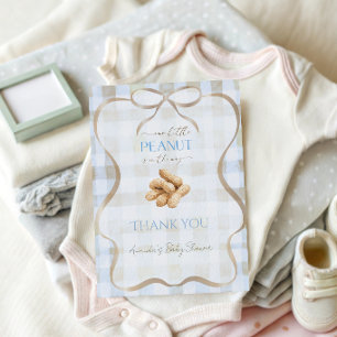 Tarjeta De Agradecimiento Nuestro pequeño cacahuete Niño Azul de gingham Bab
