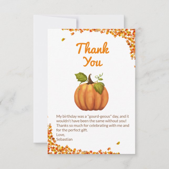Tarjeta De Agradecimiento Nuestro pequeño Calabaza Cae Cumpleaños (Anverso)