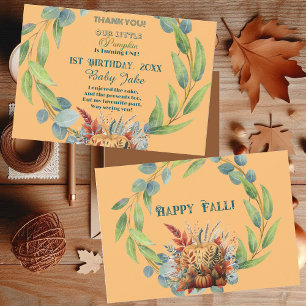 Tarjeta De Agradecimiento Nuestro pequeño calabaza Primer cumpleaños Naranja