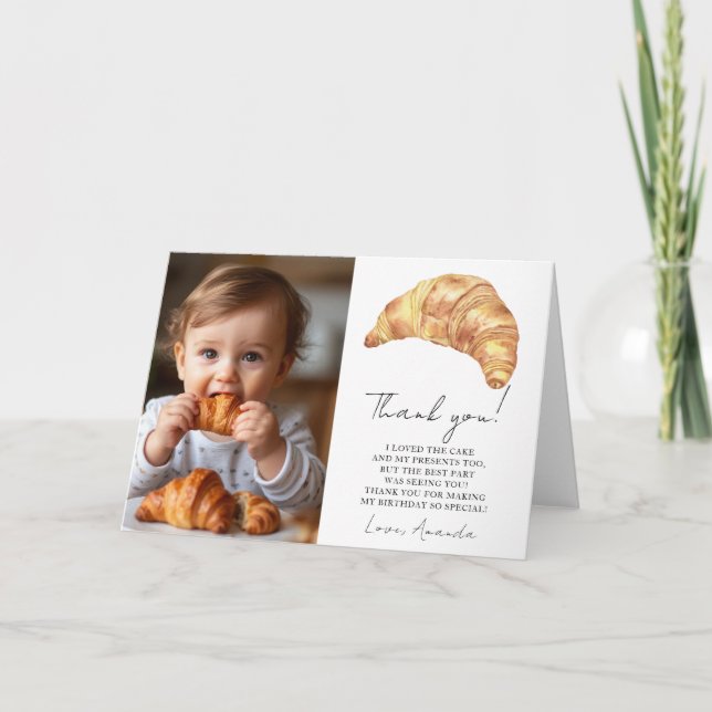 Tarjeta De Agradecimiento Nuestro pequeño croissant cumple 1 año Gracias (Anverso)