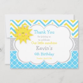 Tarjeta De Agradecimiento Nuestro pequeño cumpleaños azul y amarillo Sunshin