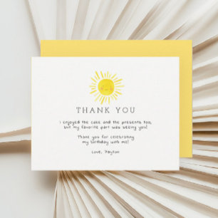 Tarjeta De Agradecimiento Nuestro pequeño Cumpleaños Sunshine Gracias Cartas