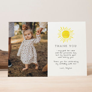 Tarjeta De Agradecimiento Nuestro Pequeño Sunshine First Birday Foto Gracias
