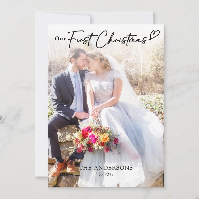 Tarjeta De Agradecimiento Nuestro primer Boda de Navidad (Anverso)
