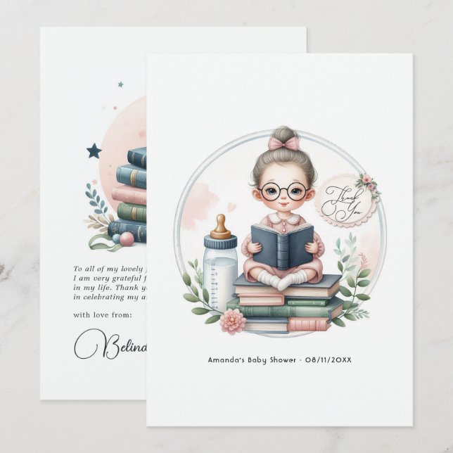 Tarjeta De Agradecimiento " Nuestro próximo capítulo"  Baby Shower con tema  (Anverso / Reverso)