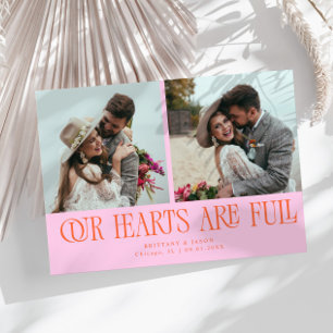 Tarjeta De Agradecimiento Nuestros Corazones Están Llenos Foto de Boda Naran