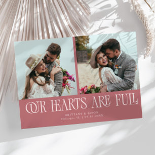 Tarjeta De Agradecimiento Nuestros Corazones Están Llenos Foto de Boda Rosa