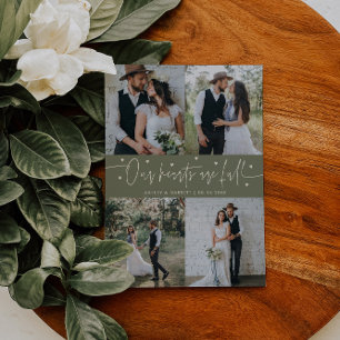 Tarjeta De Agradecimiento Nuestros Corazones Están Llenos Foto de Boda Verde