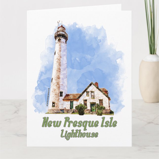 Tarjeta De Agradecimiento Nueva acuarela del faro de la Isla Presque - Michi (Anverso)