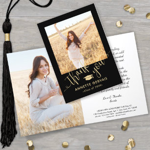 Tarjeta De Agradecimiento Nueva dirección y foto de graduación Black & Gold