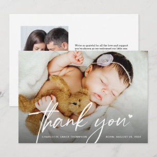 Tarjeta De Agradecimiento Nueva foto de bebé niña Gracias corazón moderno Na