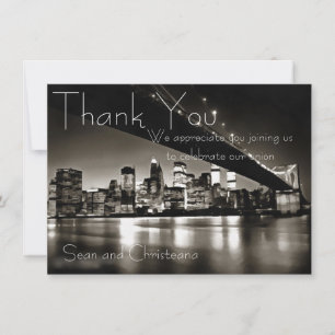 Tarjeta De Agradecimiento Nueva York blanco y negro moderna en la noche