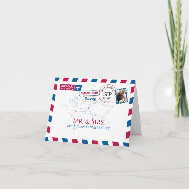 Tarjeta De Agradecimiento NUEVA YORK EE.UU. y ALEMANIA Boda de Airmail Graci (Anverso)