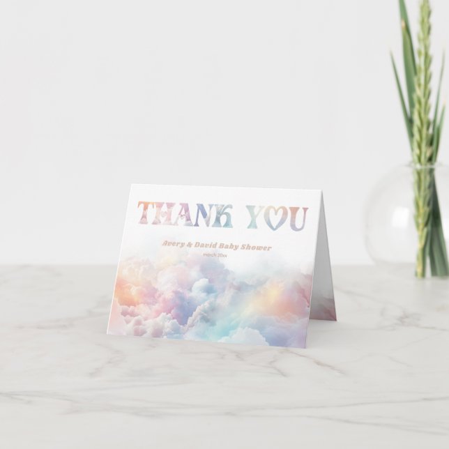 Tarjeta De Agradecimiento Nueve nubes de arcoiris nublado Baby Shower (Anverso)