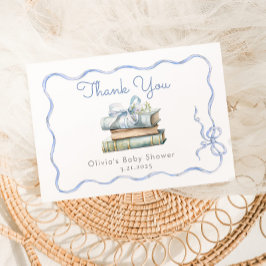 Tarjeta De Agradecimiento Nuevo Capítulo Azul Bow Baby Shower