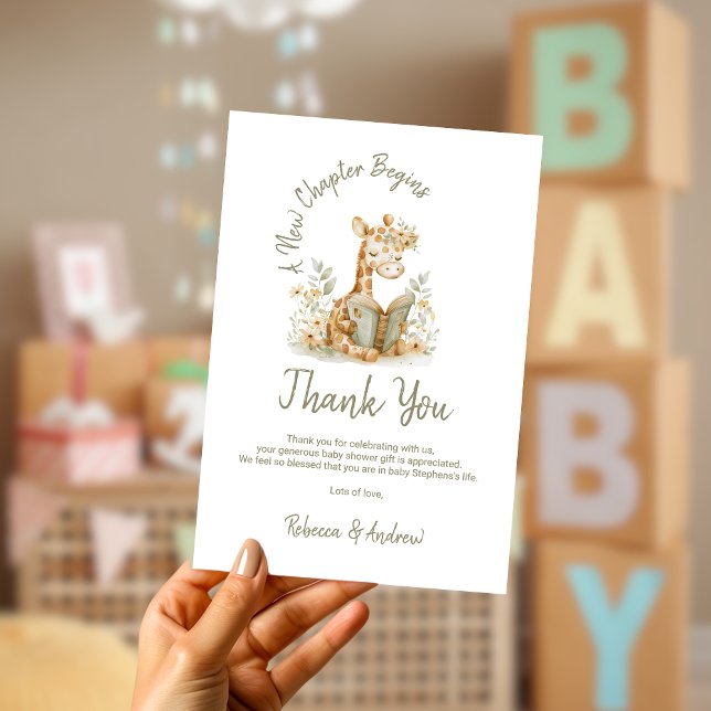Tarjeta De Agradecimiento Nuevo capítulo inicia Baby Shower de guiraffe Stor (Subido por el creador)