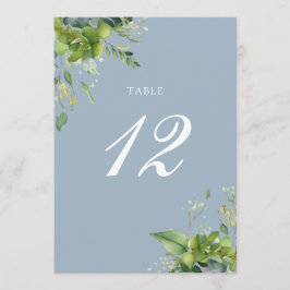 Tarjeta De Agradecimiento Número de mesa azul polvoriento floral verde