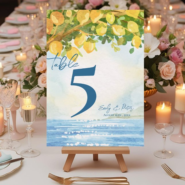 Tarjeta De Agradecimiento Número de mesa de boda en limonar mediterráneo (Mediterranean Lemon Grove Wedding Table Number)