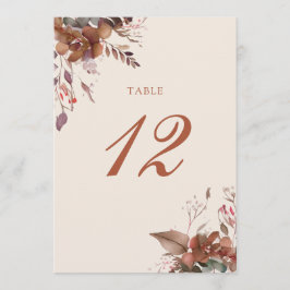 Tarjeta De Agradecimiento Número de mesa floral rústico de otoño