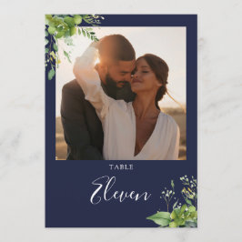 Tarjeta De Agradecimiento Número de mesa floral verde azul marino foto