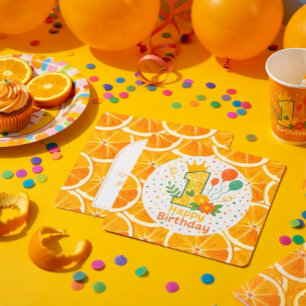 Tarjeta De Agradecimiento Número de primer cumpleaños "1" con tema cítrico