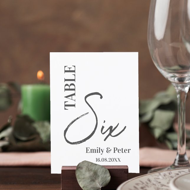 Tarjeta De Agradecimiento Número de tabla de Boda blanco negro moderno minim (Minimalist Modern Black White Wedding Table Number)