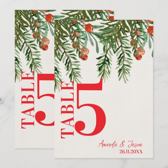 Tarjeta De Agradecimiento Número de tabla de Bodas de Navidades festivos de  (Anverso / Reverso)