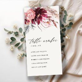 Tarjeta De Agradecimiento Número de tabla de la tabla de la tabla de asiento