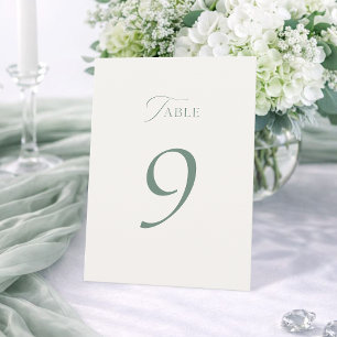 Tarjeta De Agradecimiento Números de mesa de boda en verde salvia minimalist