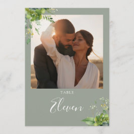 Tarjeta De Agradecimiento Números de mesa de verde salvia con foto floral de