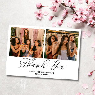 Tarjeta de agradecimiento nupcial de dos fotos bla