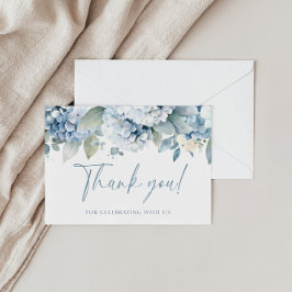 Tarjeta de agradecimiento nupcial de hortensia azu
