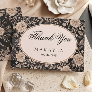 Tarjeta De Agradecimiento Nupcial Lluvia de Flores Negras Vintage de Encaje